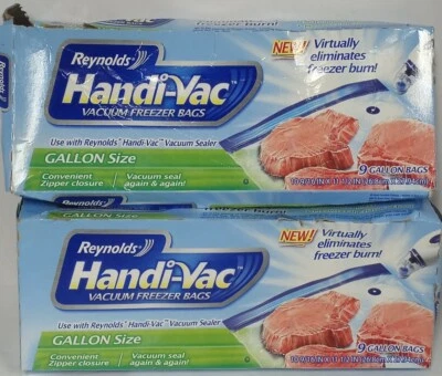 NUEVO EN CAJA Reynolds Handi-Vac Aspiradora Congelador Bolsas Galón Tamaño 9 Bolsas/Caja Lote de 2 cajas Foto 1 de 4