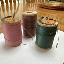 3 Vintage Consolidated  Conso Carpet Thread Wood Spools  #18 US Green Pink Brown