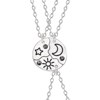 3 Pz Collana Amico Migliore Cuore Rotto Sole Luna Stella Regalo - Immagine 1 di 4