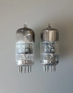 Coppia valvole ECC81 - PHILIPS MINIWATT - testate - Foto 1 di 4