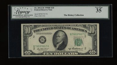 DBR 1950-B $10 New York Fr. 2012-B Legacy 35 Serial B78537617G - Image 1 of 2
