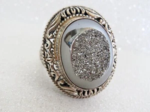 STS gestempelt 925 Silber grau Sterlingsilber DRUZY QUARZ RING Größe 11 - Bild 1 von 11
