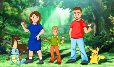 Pokemon Cartoon Custom Portrait, Birthday Anniversary Gift, Couple Portrait Gift - Imagem 1 de 4