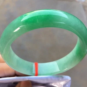58mm Natural Icy Green Jadeite Jade Bracelet Burmese Jade Bracelet Bangle - Picture 1 of 9