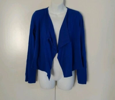 Cardigã feminino Thalia Sodi manga longa recortado nas costas azul drapeado aberto tamanho pequeno - Imagem 1 de 4