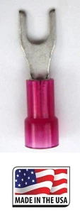 (100) 22-18 #10 RED NYLON FORK SPADE TERMINAL ELECTRICAL CONNECTOR MADE IN USA - Picture 1 of 1