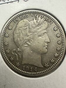 1914-P Barber Quarter Dollar 25 cents United States silver coin see pics