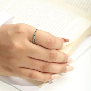 14k Gold Emerald Half Band Stackable Ring - The Jewelz - Picture 1 of 11