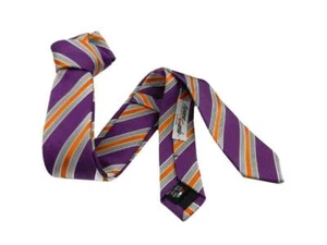 Cravate Rayé Violet Skinny Noeu 5cm Made IN Italy - Imagen 1 de 2