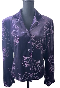 Jones NY Wm's 14 Purple Velvet Burnout Artsy Button Top artsy‑bohemian Y2K 90's - Picture 1 of 6