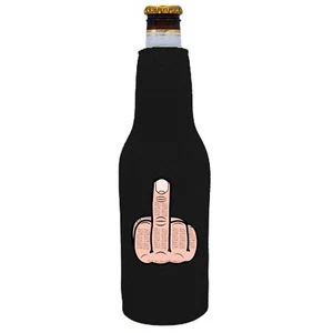 Middle Finger Funny Beer Bottle Coolie, Neoprene, Optional Bottle Opener - Picture 1 of 31