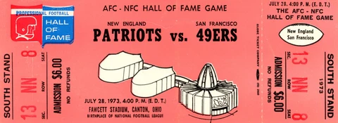 1973 Hall Of Fame Game Ticket New England Patriots vs San Francisco 49ers 37522 Cover
