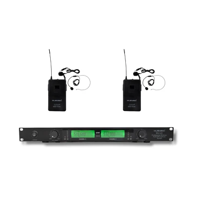 MUSYSIC 2 Channel Dual UHF Lapel / Lavalier & Headset Wireless Microphone System - Image 1 of 4