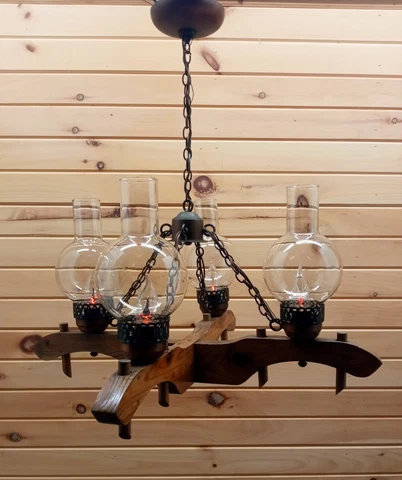 Vintage 60s 70s Ox Yoke Chandelier 4 Light Country Rustic Fixture Cover