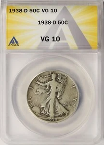 1938-D 50c Walking Liberty Silver Half Dollar ANACS VG10 - Picture 1 of 4