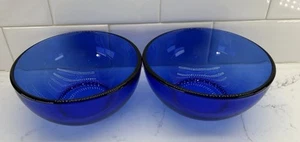 (2) Cobalt Blue Glass Cereal Bowls Mexico 6” x 2 5/8” Shiny Good Used Condition - Picture 1 of 15