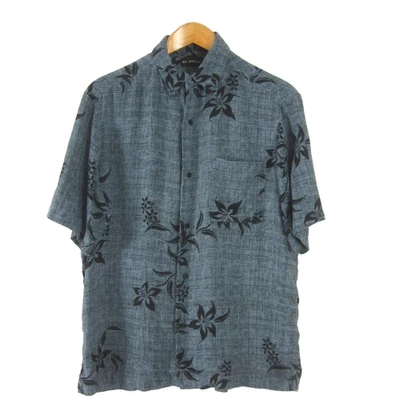 Camisa Axcess Hombres Mediana 100% Seda Acero Azul Negra Floral Hawaiana SS Abotonada Foto 1 de 4