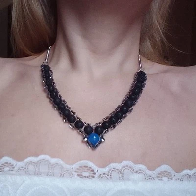 Collana Pietre Lavica Etnea naturale Con Agata Blu Forma V  - Immagine 1 di 4