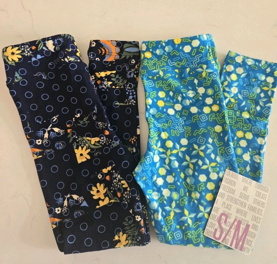 LuLaRoe Kids S/M Leggings - Pack Of 2 - Neon Green Blue Yellow Floral - NWT 😍 - Image 1 of 1