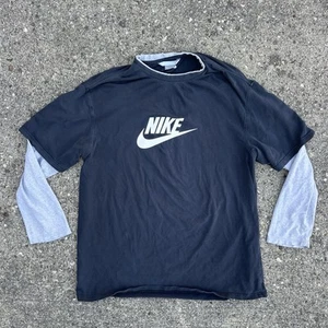 Vintage Nike Long Sleeve Layered Mens XL Black Gray Skating Shirt Grey Tag Y2K - Imagen 1 de 10