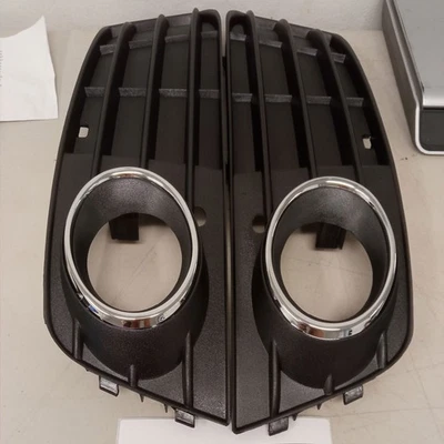 For 2009-2012 Audi A4 B8 Front Bumper Fog Light Grille Cover Black w/Chrome Ring - Image 1 of 4