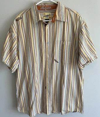 Vintage Akademiks Men’s Brown, Blue & Orange Button Up Shirt - M 100% Cotton - Image 1 of 4