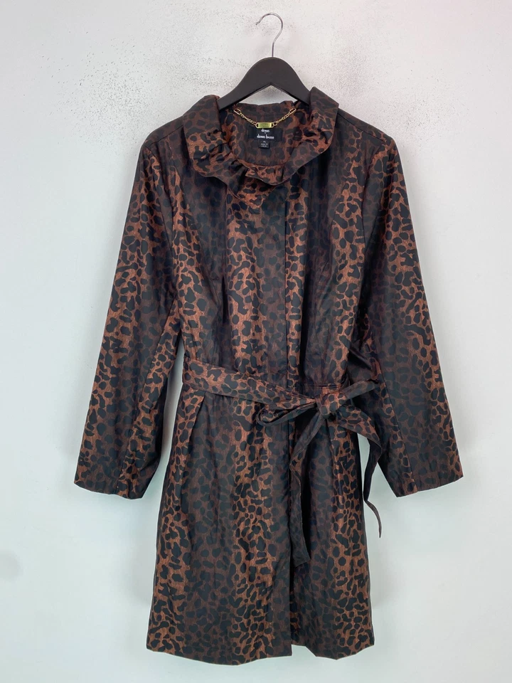 Gabardina Dennis Basso Marrón Estampado Leopardo Cinturón Cuello Volantes XL Foto 1 de 4