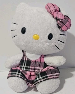 6" TY Beanie Babies Original HELLO KITTY Pink Black Plaid School Uniform - Picture 1 of 3