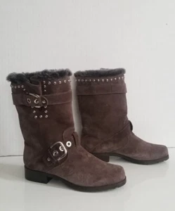 Stuart Weitzman Furtrot Studded Suede Winter Boots Nero Gray Size 4.5 EU 35 - Picture 1 of 8
