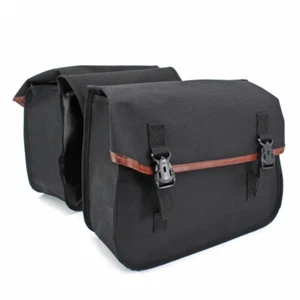 Black Universal Motorcycle Saddle Bag Canvas Panniers Luggage Storage Side Bag - Imagen 1 de 7
