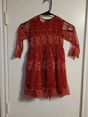 Vestido Cornelloki para niñas talla 2T manga larga superpuesto de encaje granate Foto 1 de 4