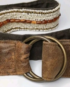 Boho Gypsy Belt Sea Pearls Beads Ring Buckle Leather Coastal Bolo One Size - Picture 1 of 6