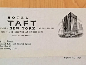 Letterhead is from the famous Hotel Taft,  in NY City 1941 - Picture 1 of 2