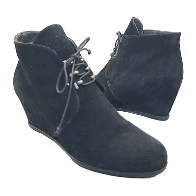 Botas al tobillo Stuart Weitzman Kalahari para mujer negras gamuza cuña con cordones talla 10  Foto 1 de 4