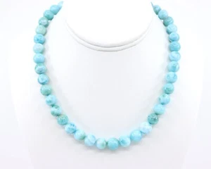 Collar grande de larimar azul de 10 mm, grado AAA azul limpio tortuga larimar gargantilla - Imagen 1 de 10
