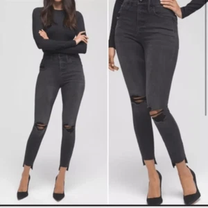 Good American Sz 4/27 Good Waist Crop Raw Step Hem High Rise Stretch Black Jean - Picture 1 of 14