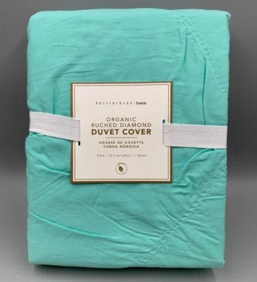 Funda nórdica Pottery Barn Teen orgánica con diamantes acanalados azul verdoso doble #N10 Foto 1 de 4
