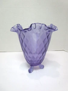 Fenton Threaded Diamond Optic Glass Vase Wisteria Purple Footed Ruffled Edge - Picture 1 of 9