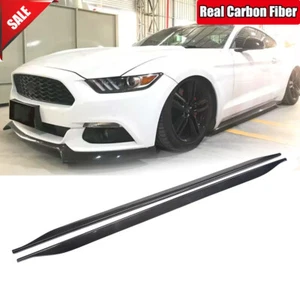 For Ford Mustang 2015-2022 Real Carbon Fiber Side Skirts Extension Lip Spoiler - Picture 1 of 12
