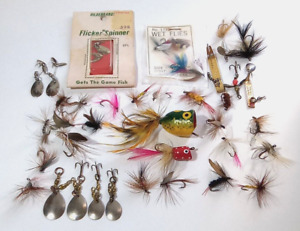 Mixed Vintage Fly Rod Lure Lot (37) Pflueger Hildebrandt Flies Poppers Spinners