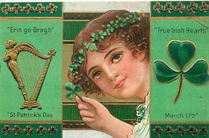 Postal del Día de San Patricio en relieve Nash 3 verdaderos corazones irlandeses - Imagen 1 de 2