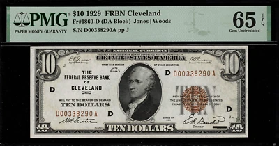 1929 $10 Federal Reserve Bank Note - Cleveland - FR.1860-D - Graded PMG 65 EPQ - Image 1 of 2