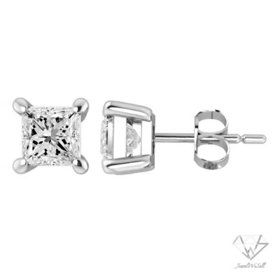 Lab-Created Diamond Princess Cut Stud Earrings in 14k White or Yellow Gold FG VS - Image 1 of 2