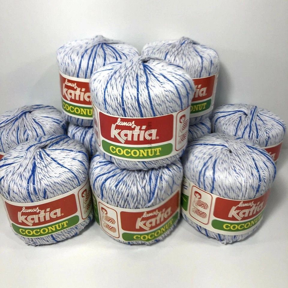 De Colección Lamas Katia Hilado Coco Acrílico Rayón Mezcla DK Azul Blanco 7711 Bolsa de 10 Foto 1 de 4