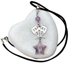 Luna Moth Charm & Amethyst Crystal Gemstone Pendant Necklace Jewellery Pagan