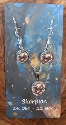 Cabochon Schmuckset Ohrringe Und Halskette Sternzeichen Skorpion  - Bild 1 von 4