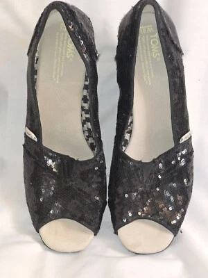 Tom's Wedge Black Glitter Heel Size W9 1/2 Women's Slip-On - Image 1 of 4