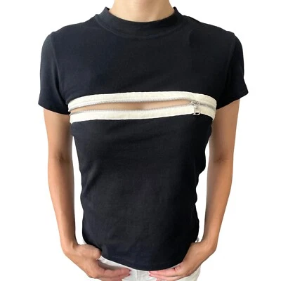 Camiseta Top Christian Dior Vintage 2001 Logo Cremallera #38 Algodón Negro Rango AB+ Foto 1 de 4