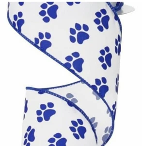2.5" Penn State Wired ribbon~blue white paw Ribbon~nittany lions ribbon 5 Yards - Picture 1 of 1
