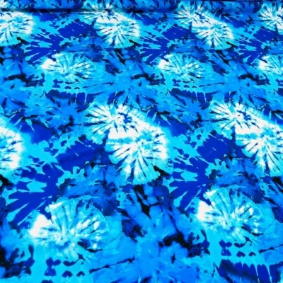4 way Stretch Spandex Fabric Blue Tie Dye Print 60"wide by the yard for Swimwear - Image 1 of 4